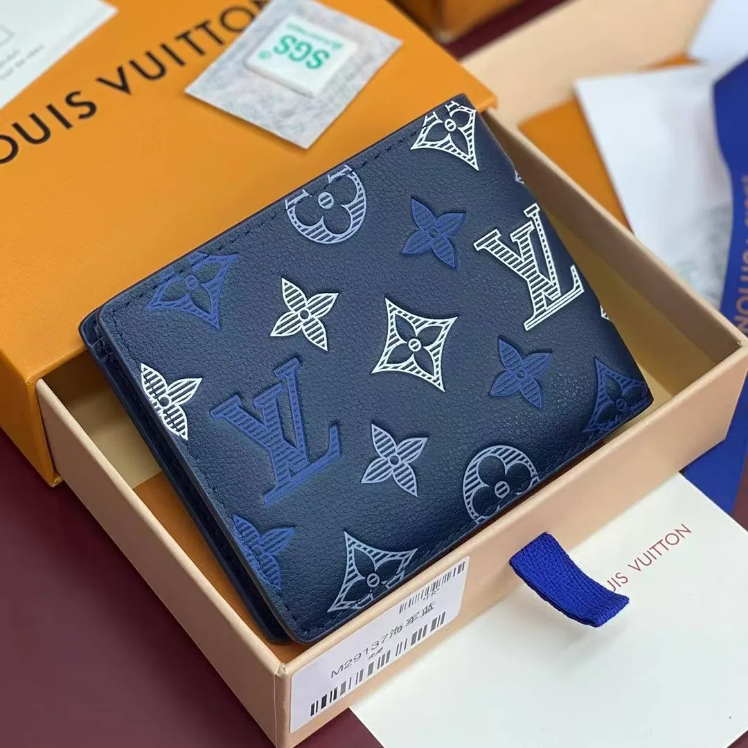 M29137 Multiple Wallet Navy Blue Monogram Shadow Calfskin Leather