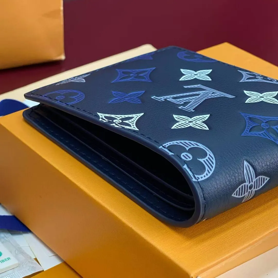 M29137 Multiple Wallet Navy Blue Monogram Shadow Calfskin Leather