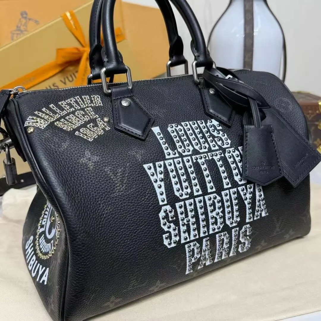 M26180 Speedy P9 Bandoulière 30 Jackets Black Cowhide Leather
