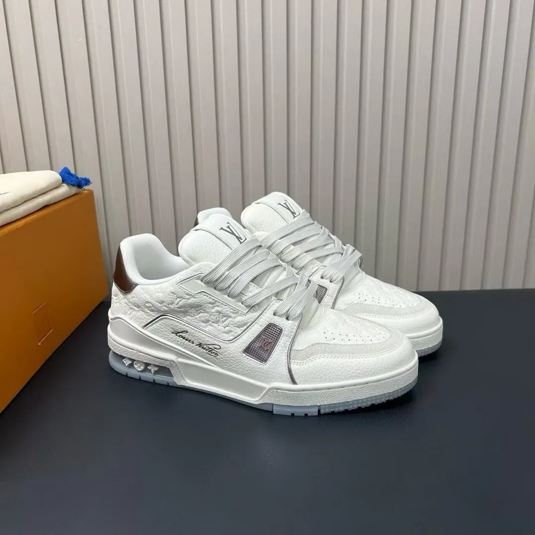 1AKCKV L.V Trainer Sneaker Gray Monogram Debossed Grained Calf Leather