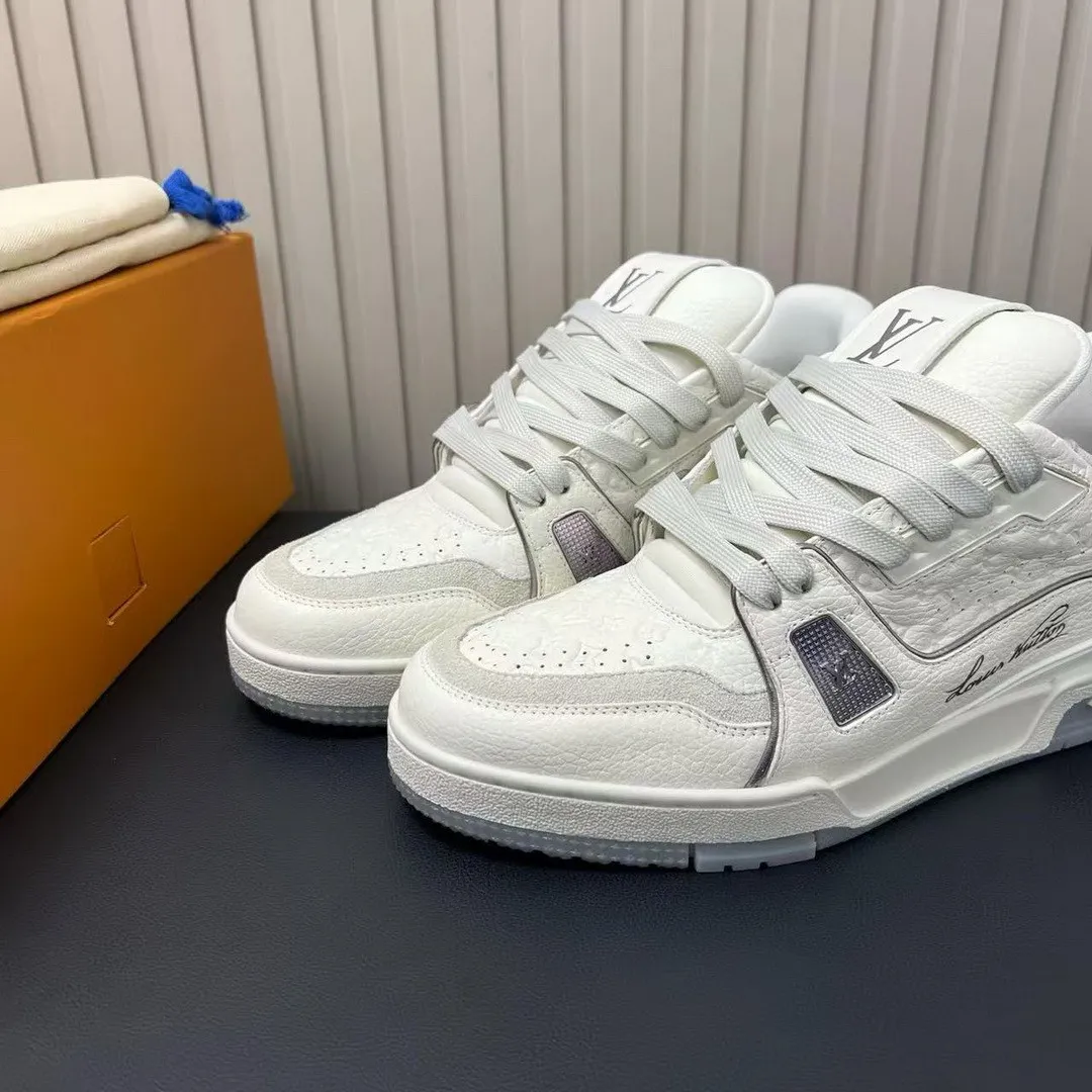 1AKCKV L.V Trainer Sneaker Gray Monogram Debossed Grained Calf Leather