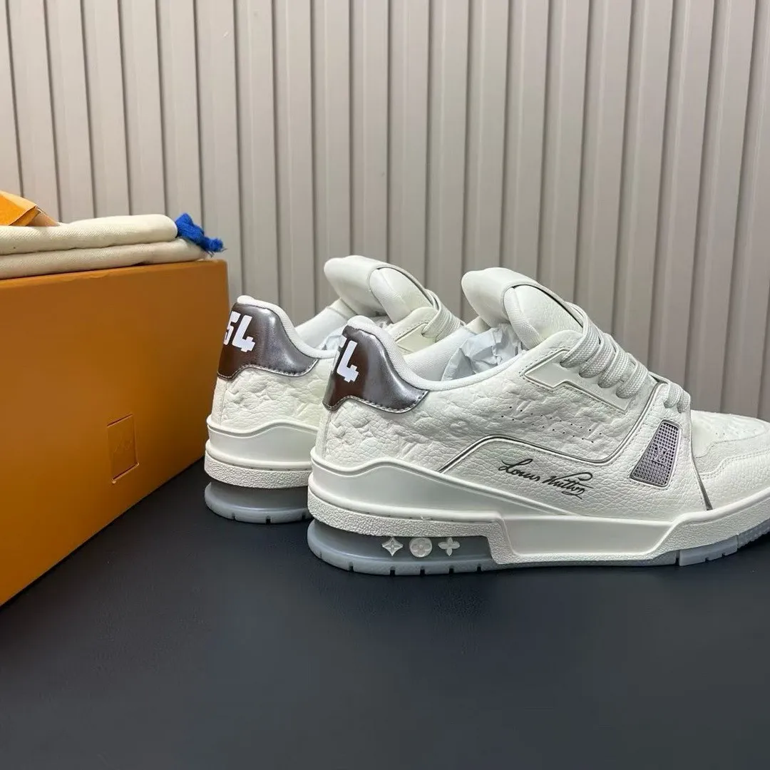 1AKCKV L.V Trainer Sneaker Gray Monogram Debossed Grained Calf Leather