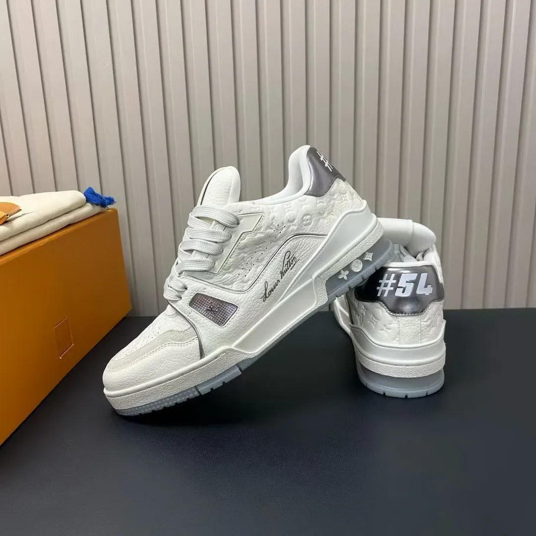 1AKCKV L.V Trainer Sneaker Gray Monogram Debossed Grained Calf Leather