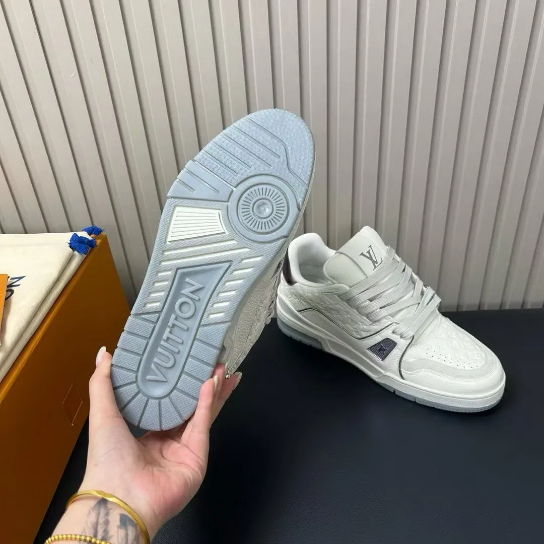 1AKCKV L.V Trainer Sneaker Gray Monogram Debossed Grained Calf Leather