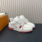 1AKCLF L.V Trainer Sneaker Red Monogram Debossed Grained Calf Leather - 1AKCKV 2 1AKCLF L.V Trainer Sneaker Red Monogram Debossed Grained Calf Leather