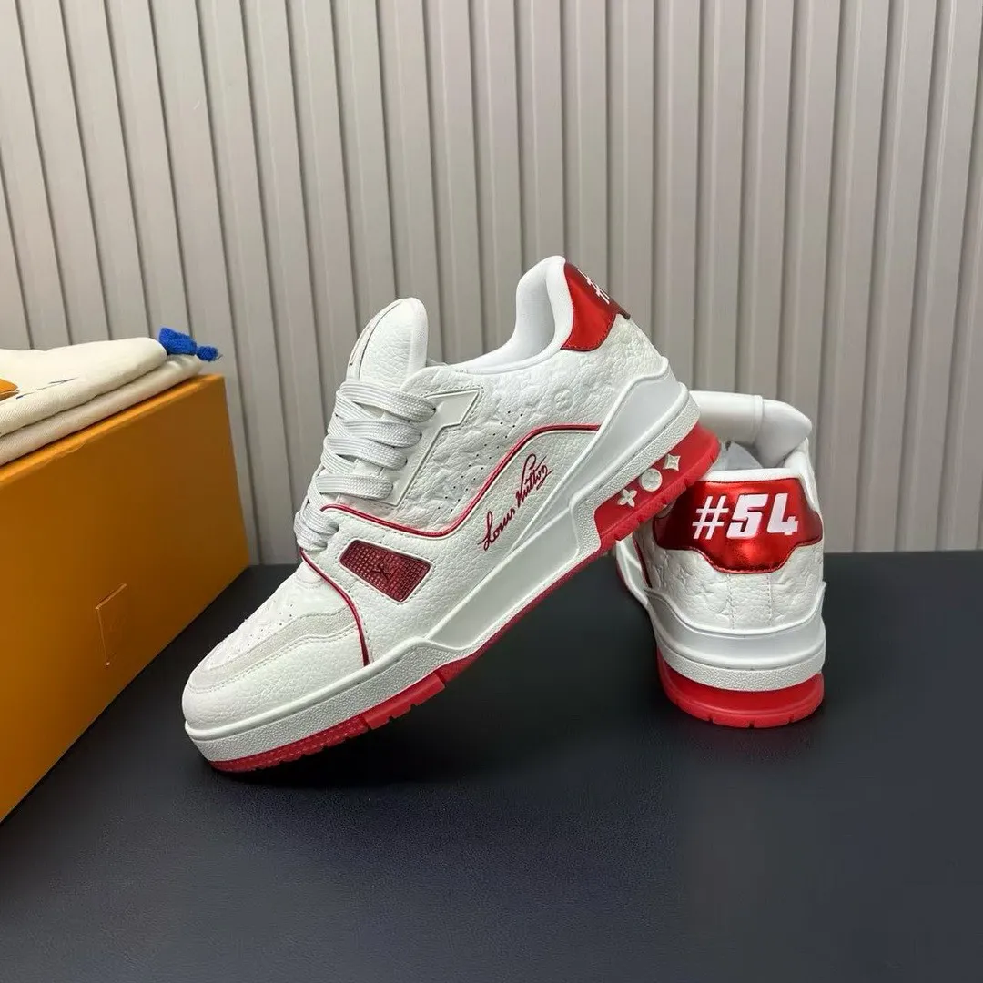 1AKCLF L.V Trainer Sneaker Red Monogram Debossed Grained Calf Leather