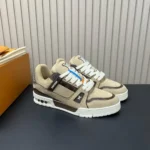 1AKB6S L.V Trainer Sneaker Beige Suede Calf Leather Monogram Canvas - 1AKB68 1 1AKB6S L.V Trainer Sneaker Beige Suede Calf Leather Monogram Canvas