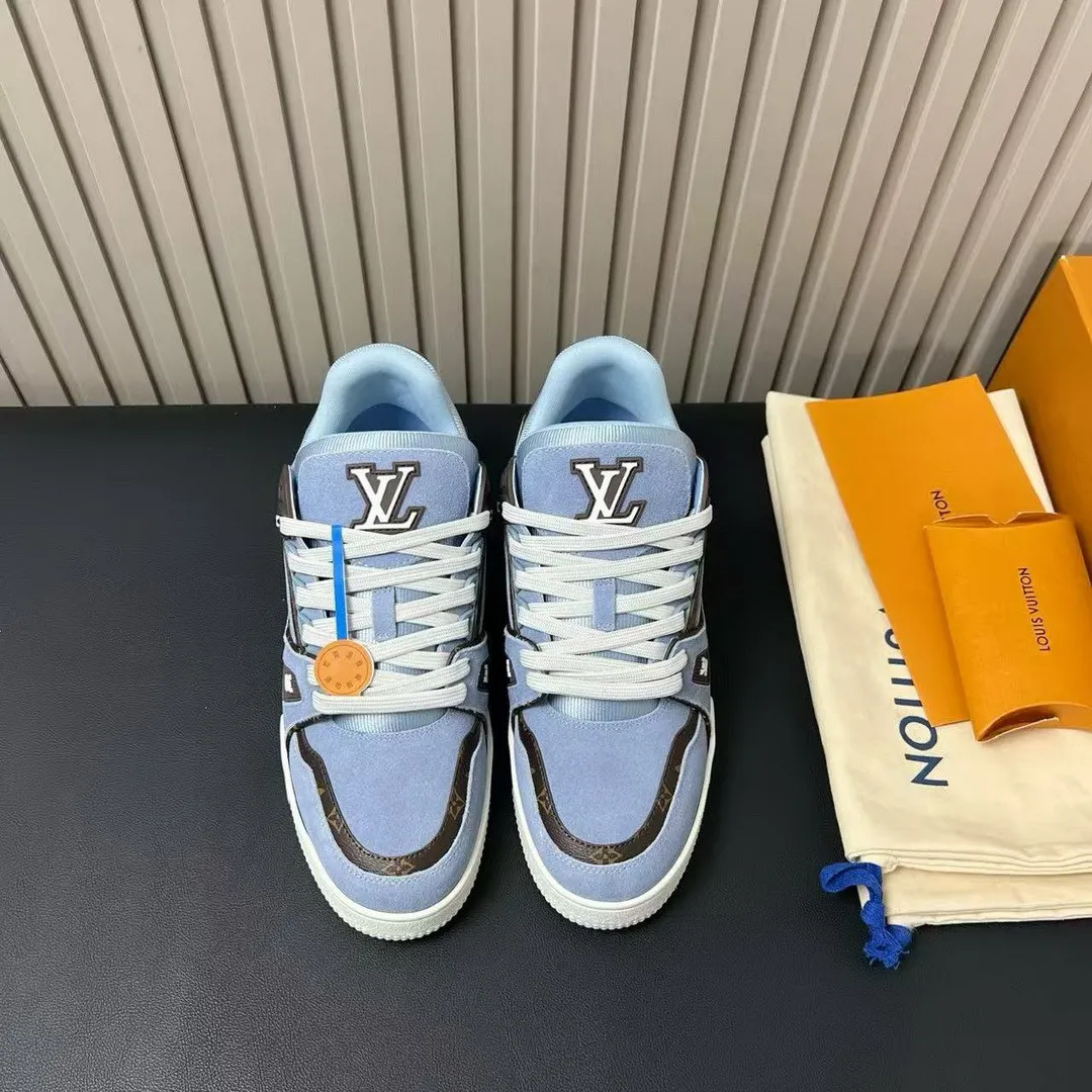 1AKB68 L.V Trainer Sneaker Blue Suede Calf Leather Monogram Canvas
