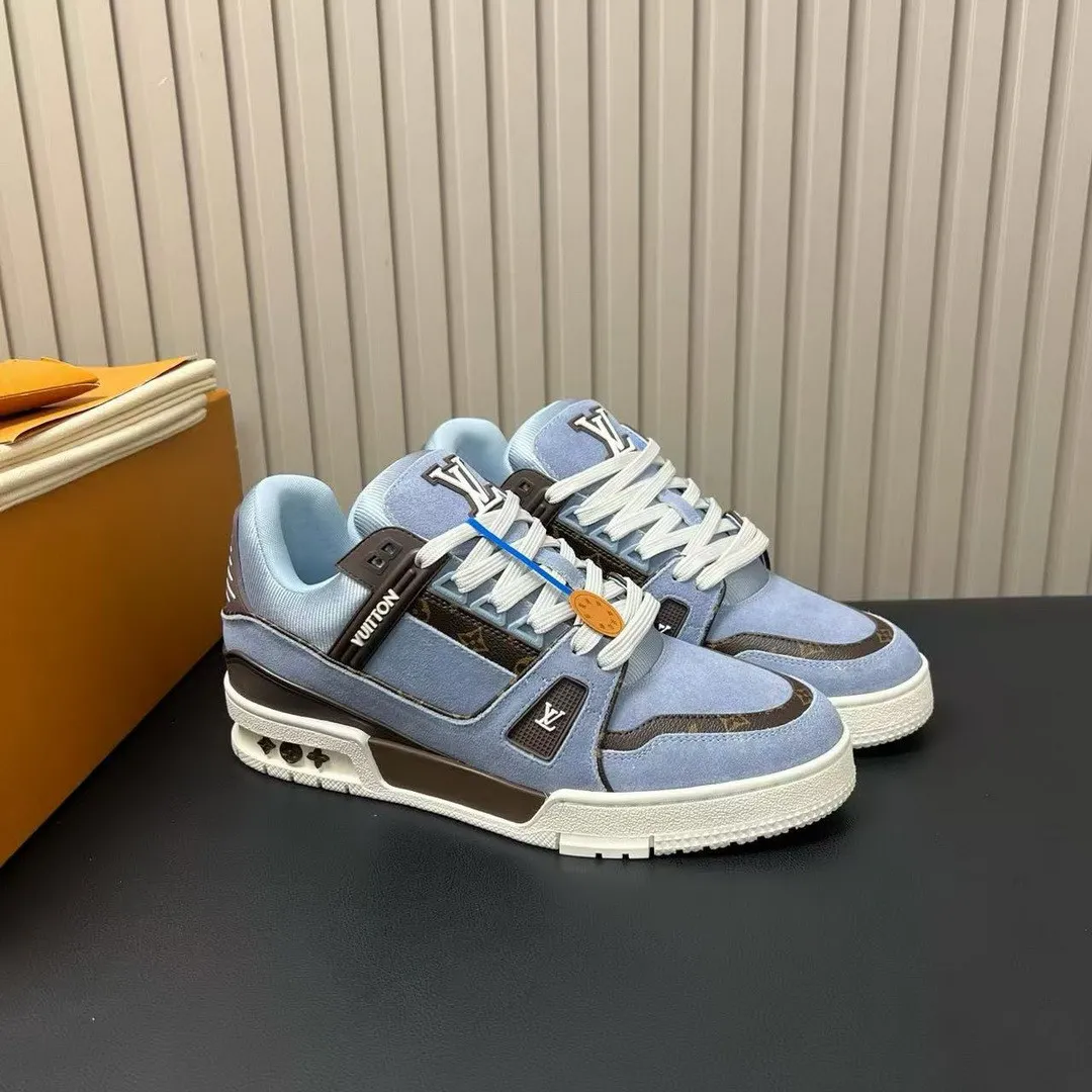 1AKB68 L.V Trainer Sneaker Blue Suede Calf Leather Monogram Canvas