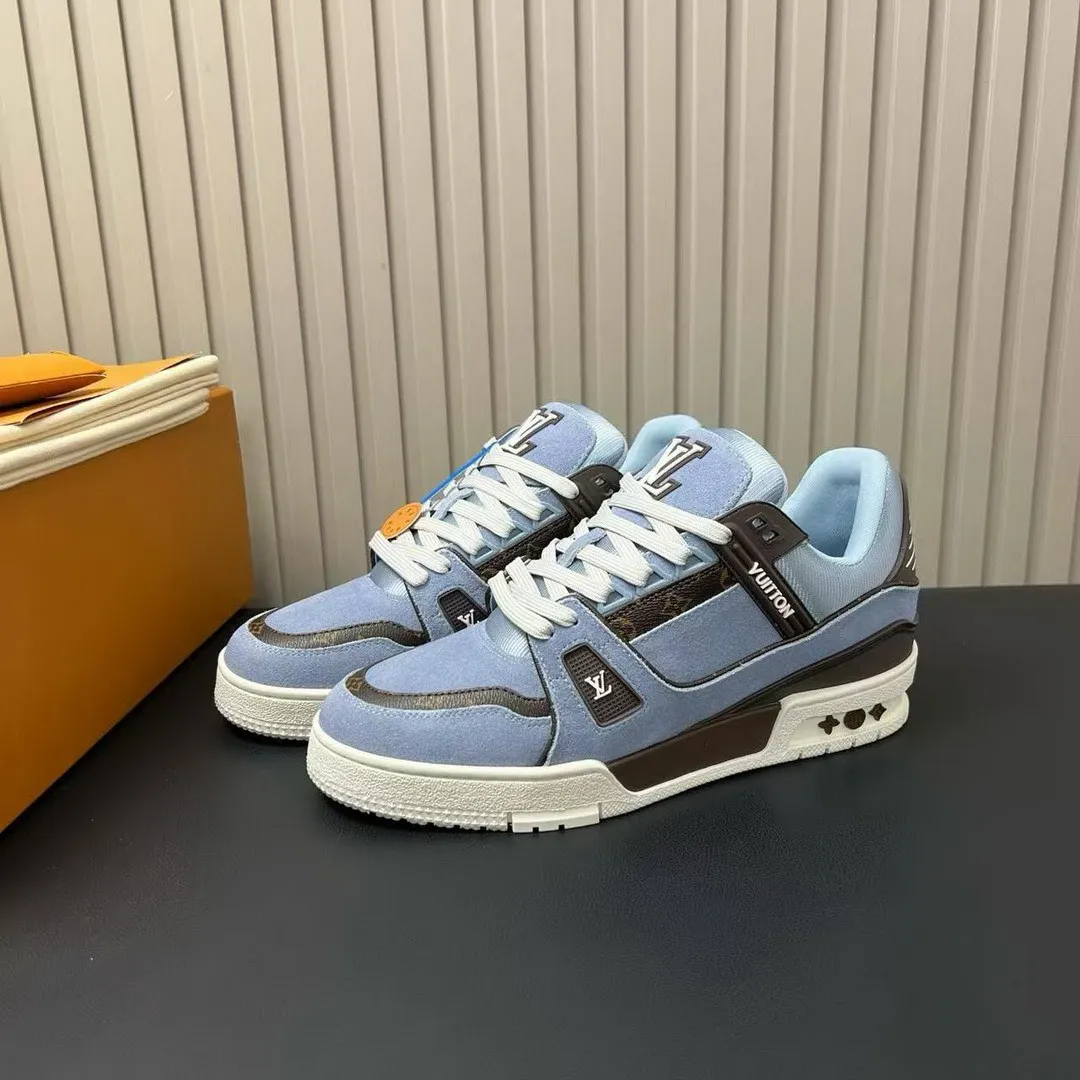 1AKB68 L.V Trainer Sneaker Blue Suede Calf Leather Monogram Canvas