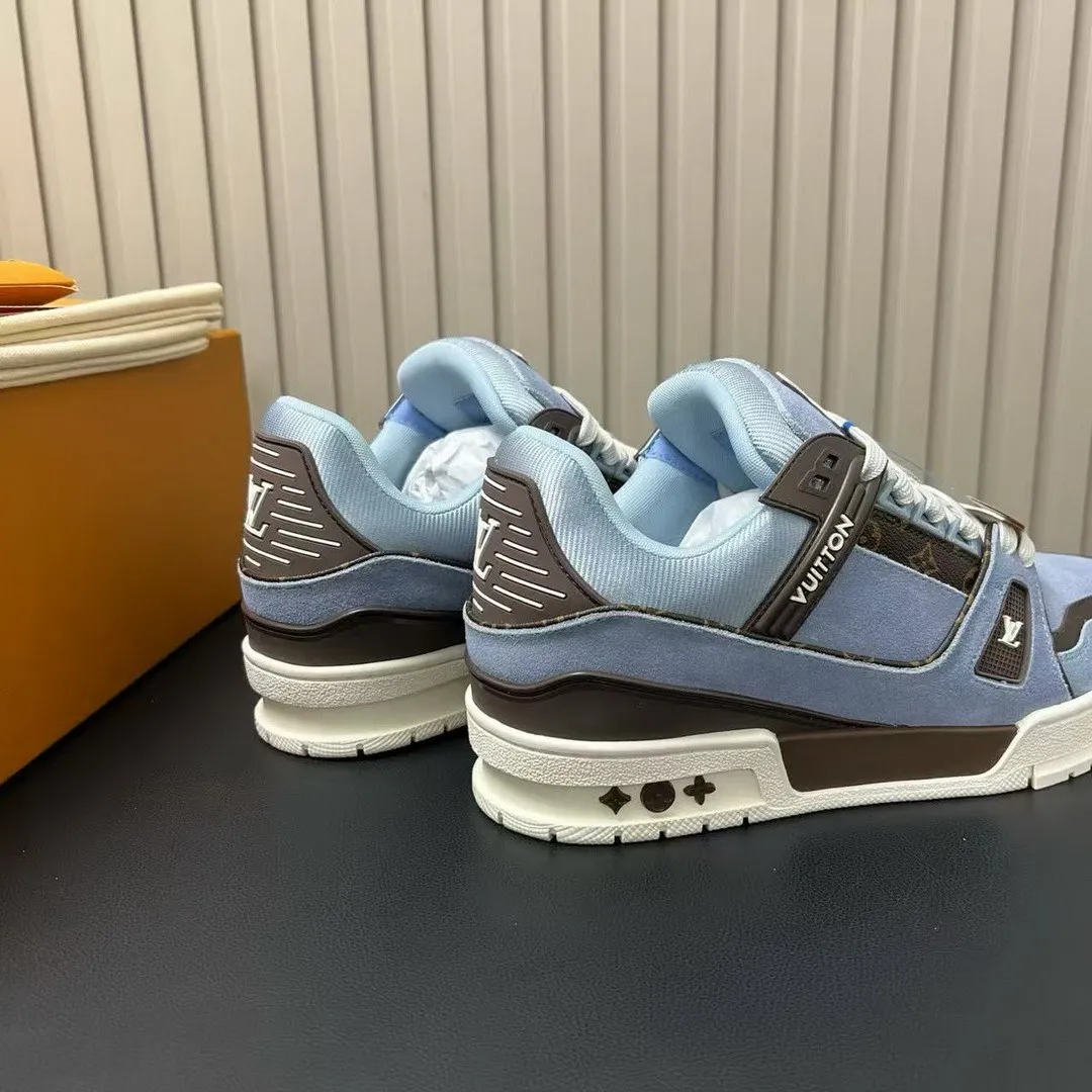 1AKB68 L.V Trainer Sneaker Blue Suede Calf Leather Monogram Canvas