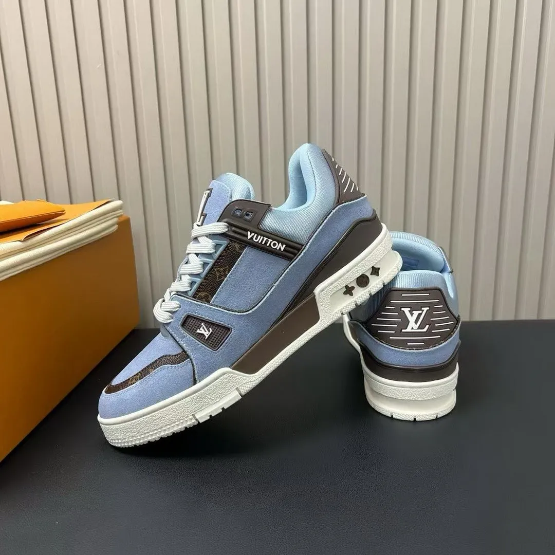 1AKB68 L.V Trainer Sneaker Blue Suede Calf Leather Monogram Canvas