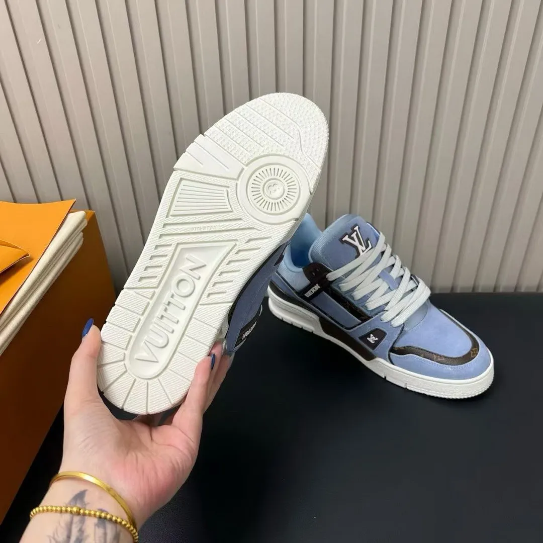 1AKB68 L.V Trainer Sneaker Blue Suede Calf Leather Monogram Canvas