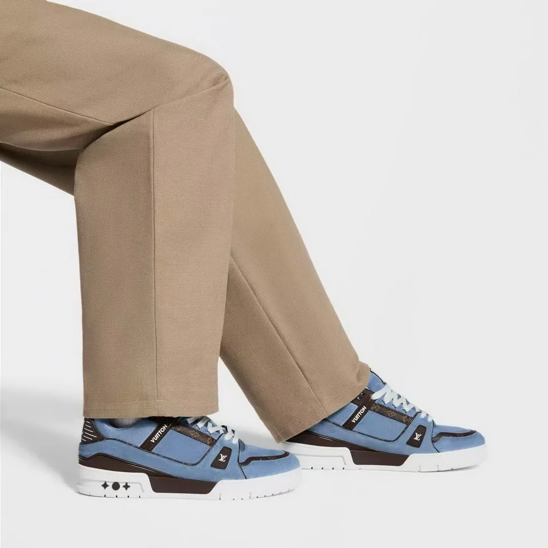 1AKB68 L.V Trainer Sneaker Blue Suede Calf Leather Monogram Canvas