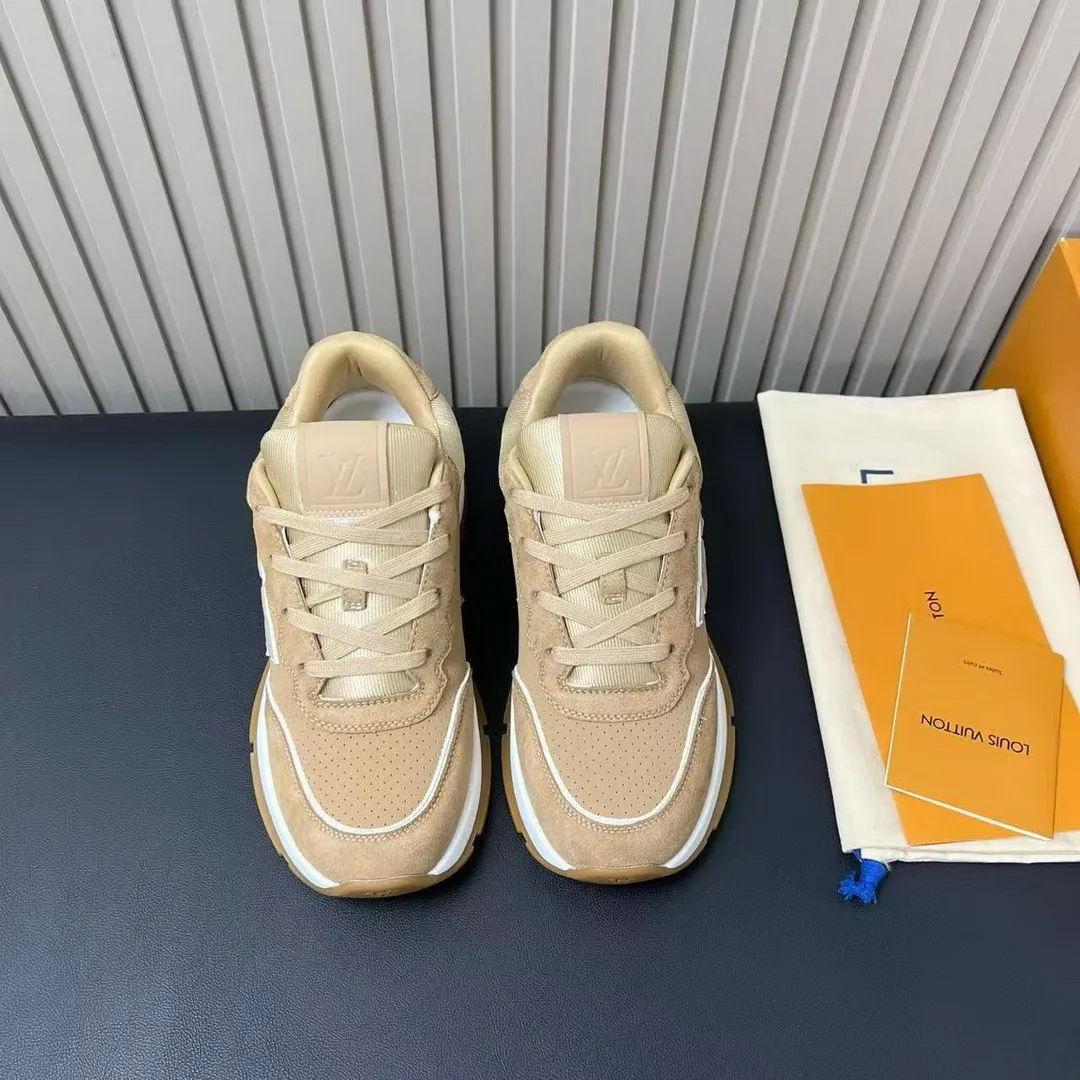 1A002A L.V Classic Sneaker Beige Perforated Nubuck Leather Suede Calf Leather