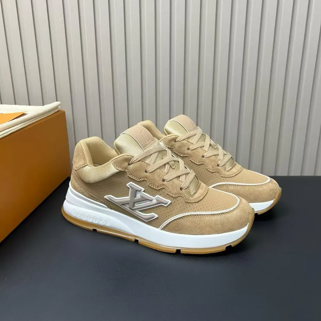 1A002A L.V Classic Sneaker Beige Perforated Nubuck Leather Suede Calf Leather