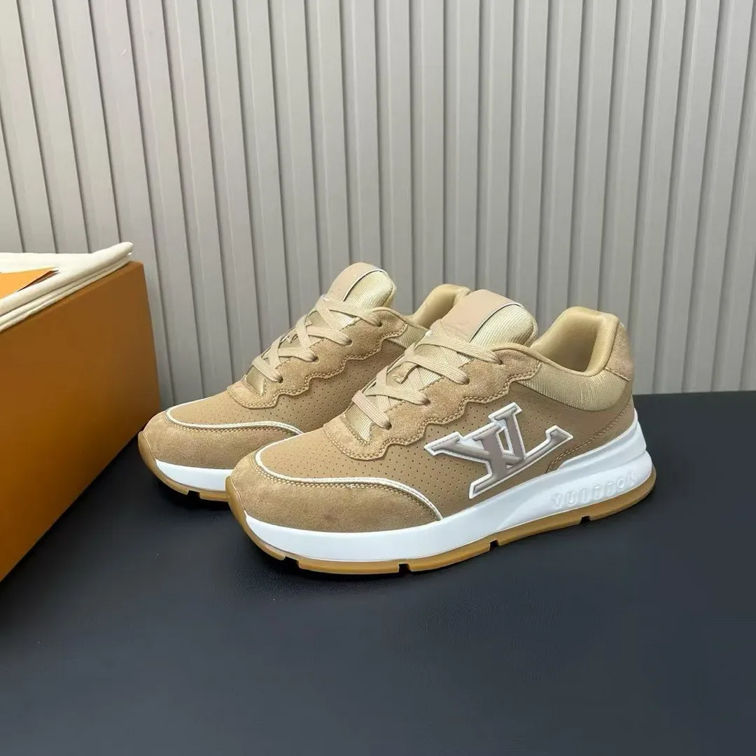 1A002A L.V Classic Sneaker Beige Perforated Nubuck Leather Suede Calf Leather
