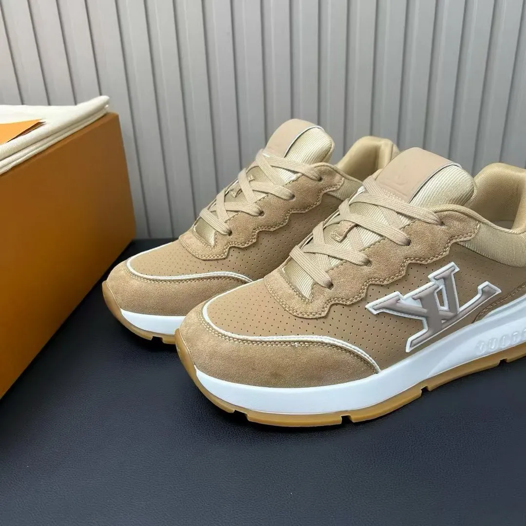 1A002A L.V Classic Sneaker Beige Perforated Nubuck Leather Suede Calf Leather