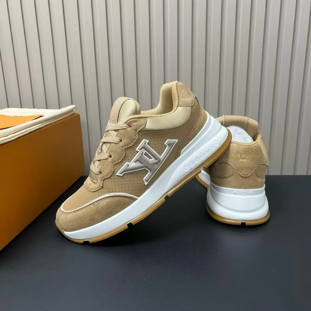 1A002A L.V Classic Sneaker Beige Perforated Nubuck Leather Suede Calf Leather