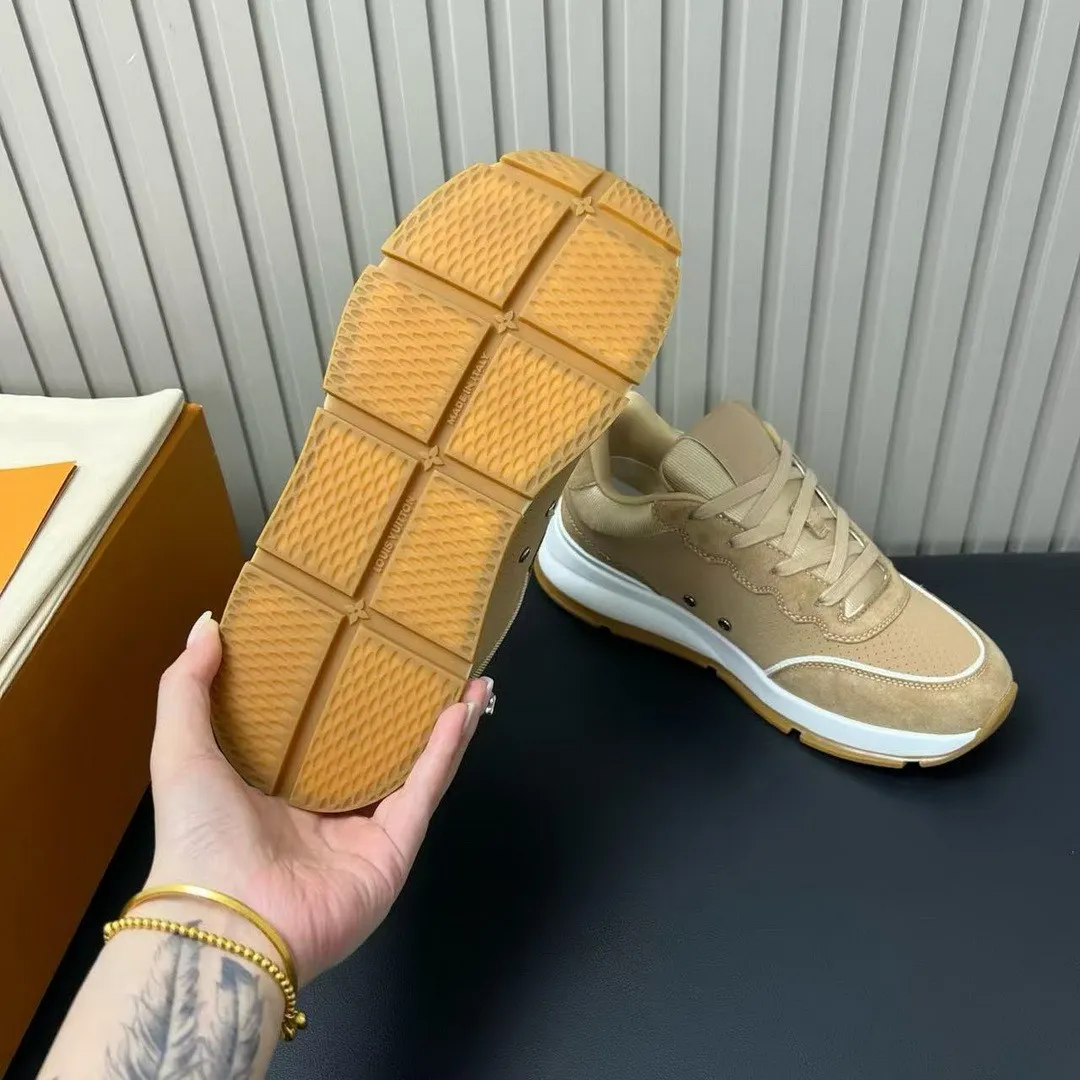 1A002A L.V Classic Sneaker Beige Perforated Nubuck Leather Suede Calf Leather