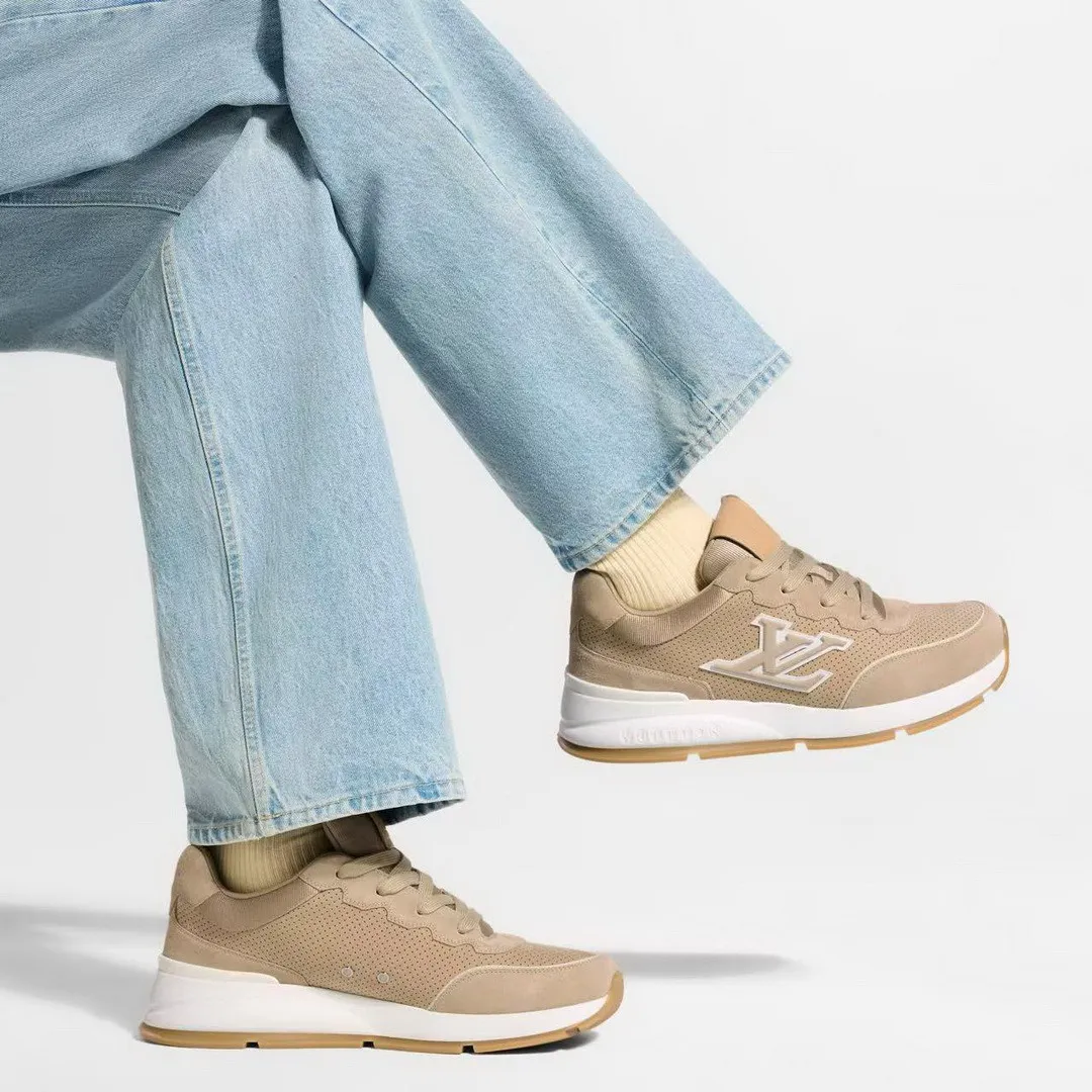 1A002A L.V Classic Sneaker Beige Perforated Nubuck Leather Suede Calf Leather