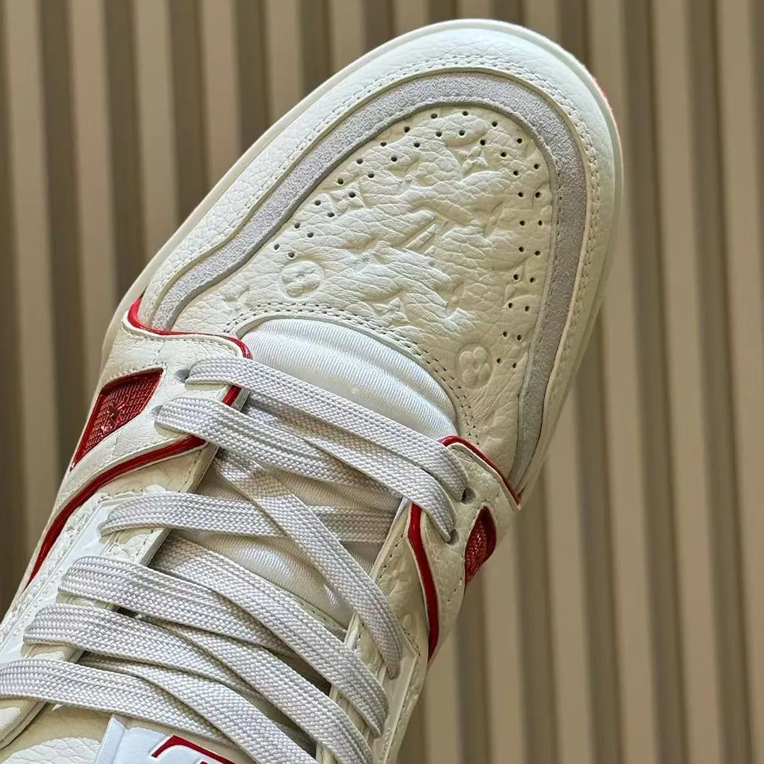 1AKCOY L.V Trainer Sneaker Red Monogram-debossed Calf Leather