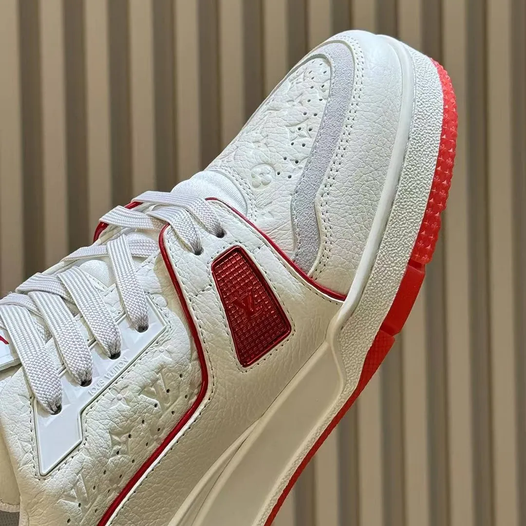 1AKCOY L.V Trainer Sneaker Red Monogram-debossed Calf Leather