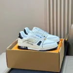 1AKCPU L.V Trainer Sneaker Navy Blue Monogram-debossed Calf Leather - 1AKCOY 2 1AKCPU L.V Trainer Sneaker Navy Blue Monogram-debossed Calf Leather