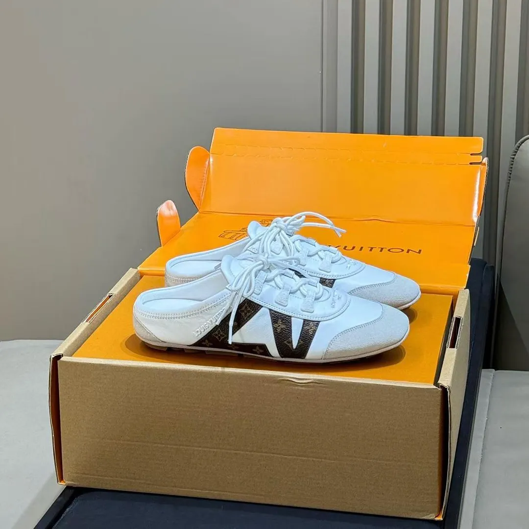 1AK5DM L.V Sneakerina Open Back White Monogram Canvas Mix of Materials