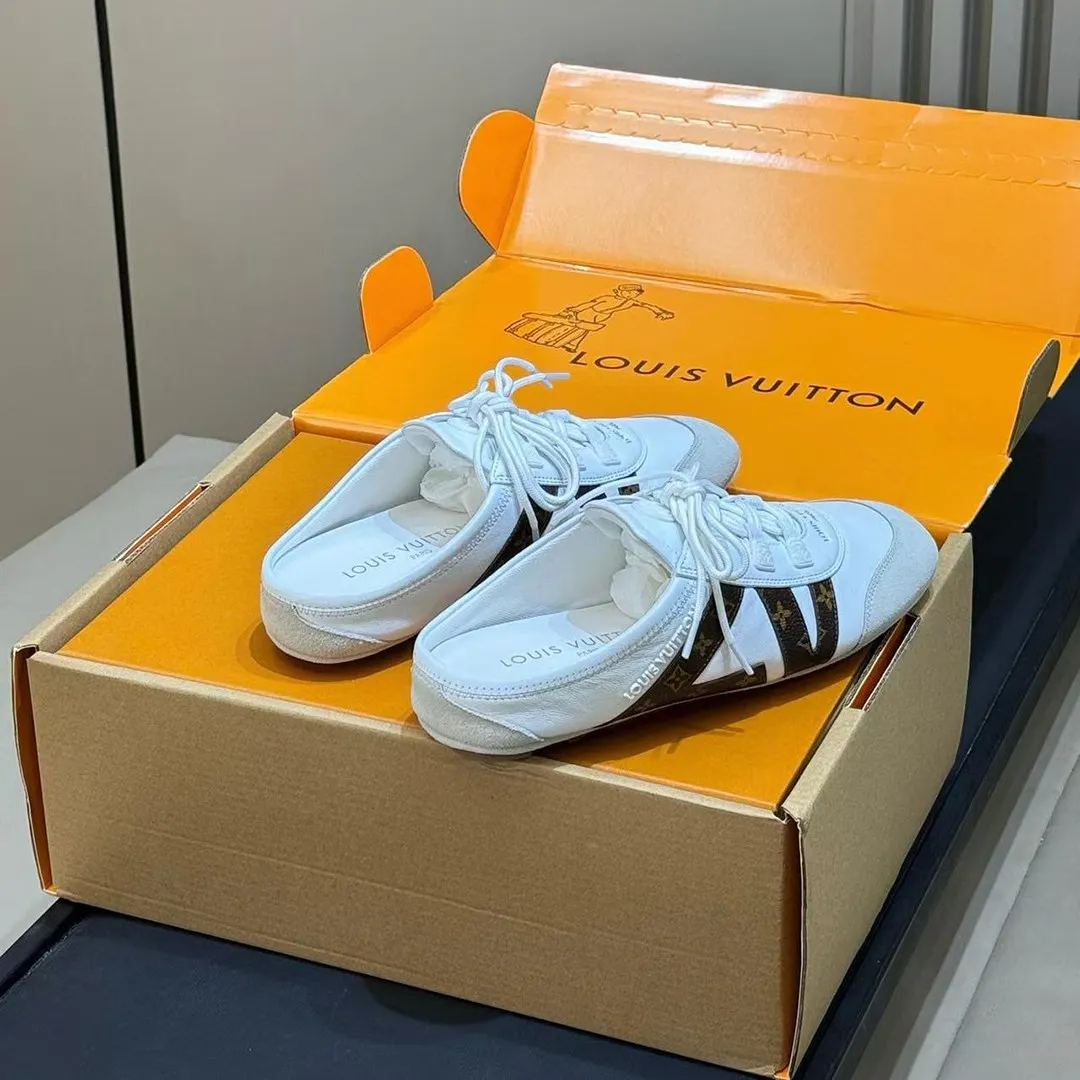 1AK5DM L.V Sneakerina Open Back White Monogram Canvas Mix of Materials