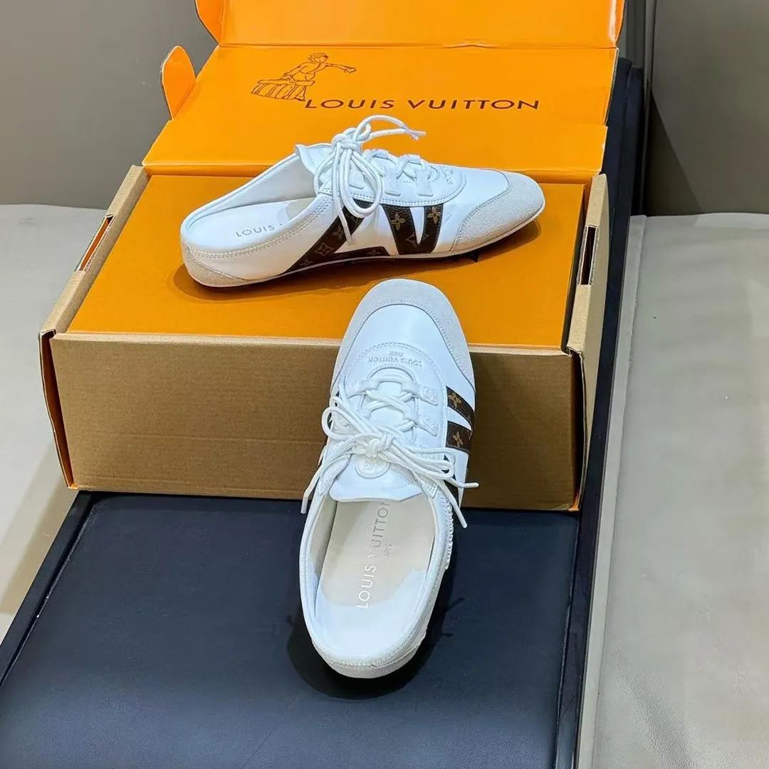 1AK5DM L.V Sneakerina Open Back White Monogram Canvas Mix of Materials