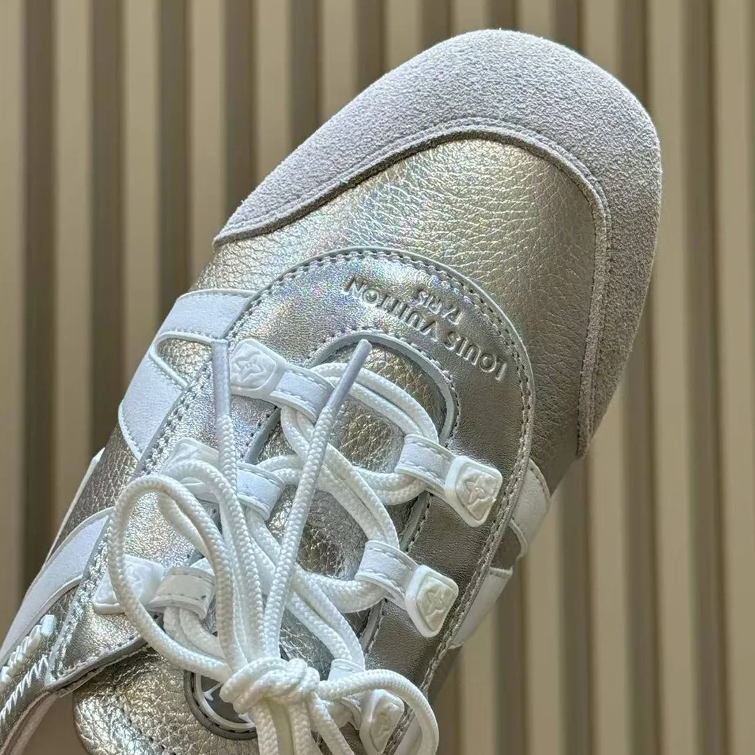 1AK5BB L.V Sneakerina Open Back Silver Metallic Grained Calf Leather