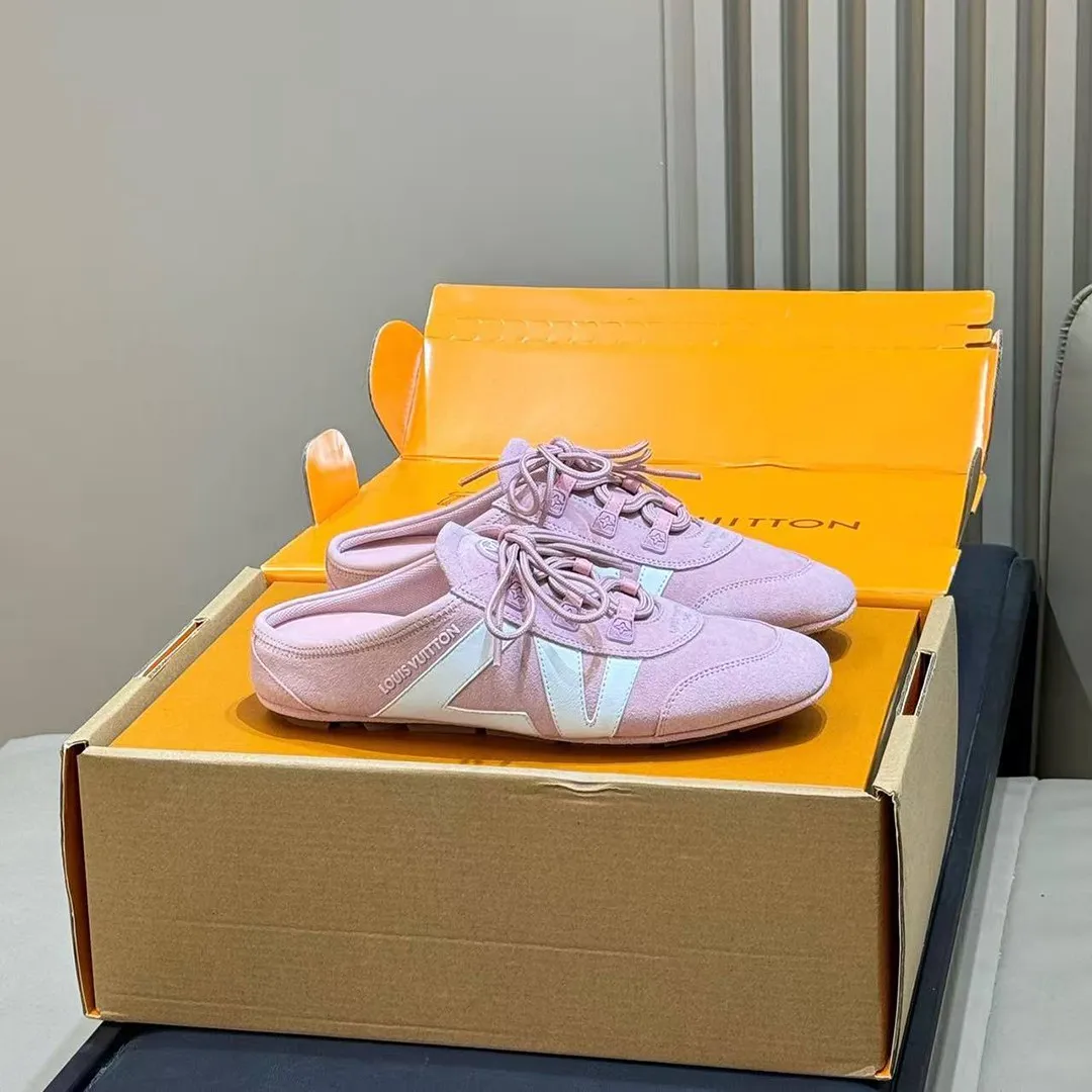 1AK5AV L.V Sneakerina Open Back Rose Clair Pink Suede Calf Leather