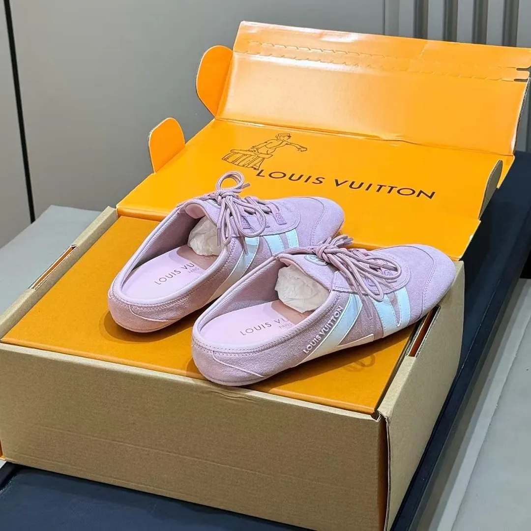 1AK5AV L.V Sneakerina Open Back Rose Clair Pink Suede Calf Leather