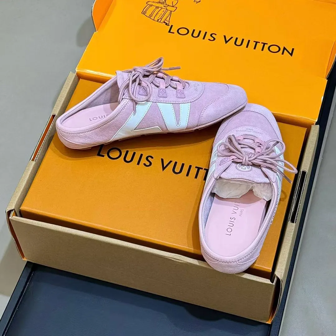 1AK5AV L.V Sneakerina Open Back Rose Clair Pink Suede Calf Leather