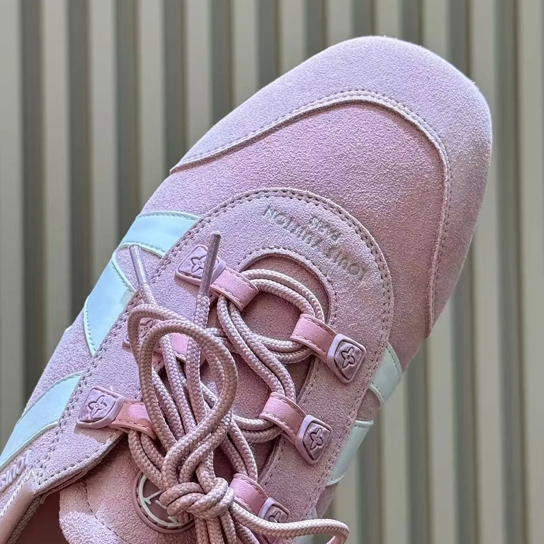 1AK5AV L.V Sneakerina Open Back Rose Clair Pink Suede Calf Leather