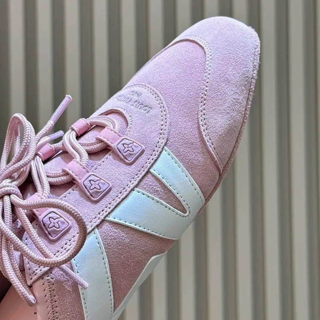 1AK5AV L.V Sneakerina Open Back Rose Clair Pink Suede Calf Leather