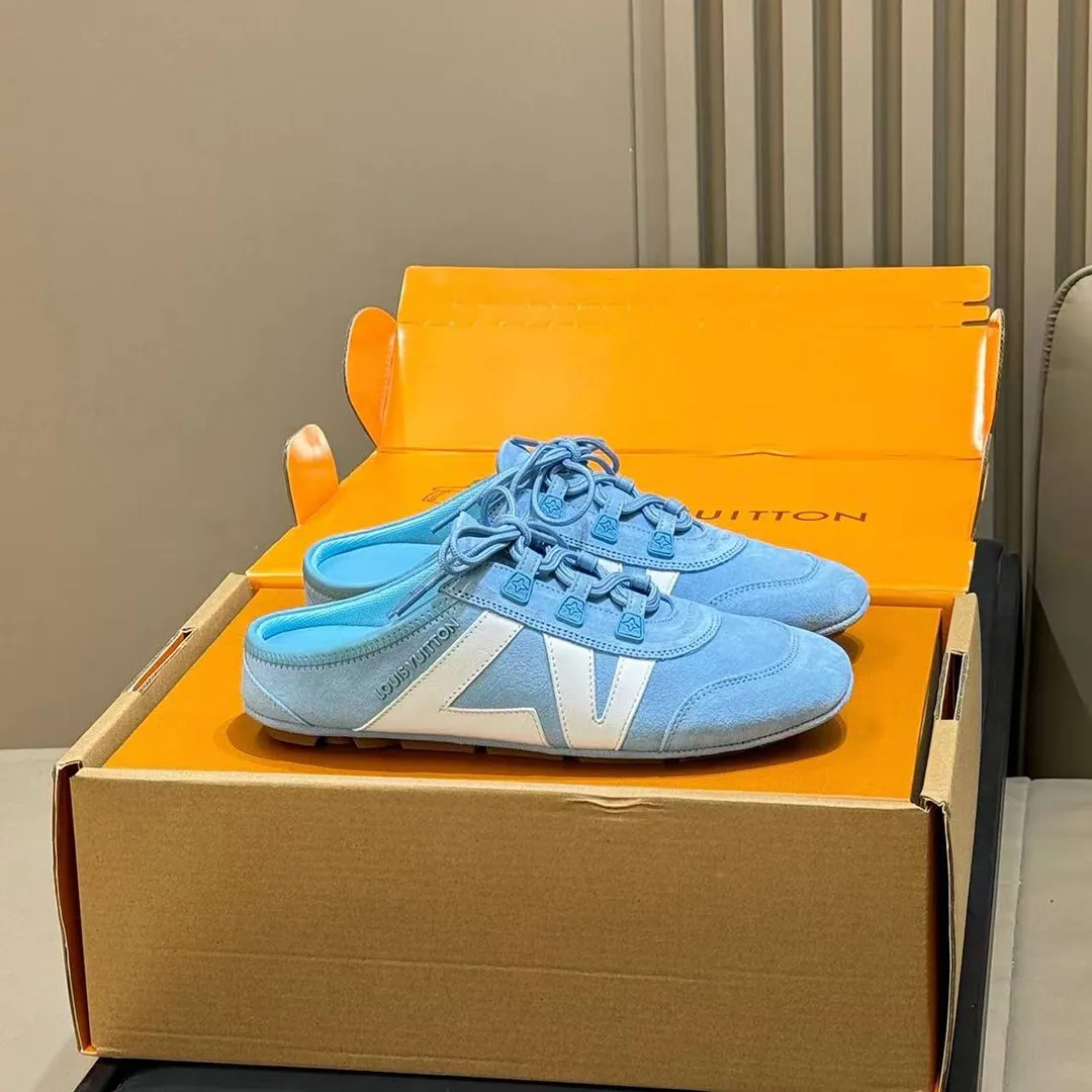 1AK5AF L.V Sneakerina Open Back Sky Blue Suede Calf Leather