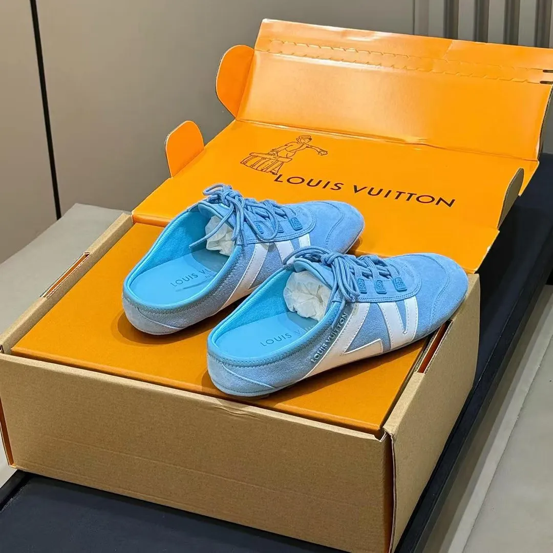 1AK5AF L.V Sneakerina Open Back Sky Blue Suede Calf Leather