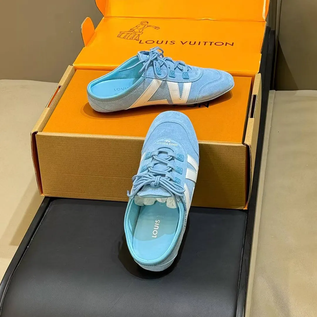 1AK5AF L.V Sneakerina Open Back Sky Blue Suede Calf Leather