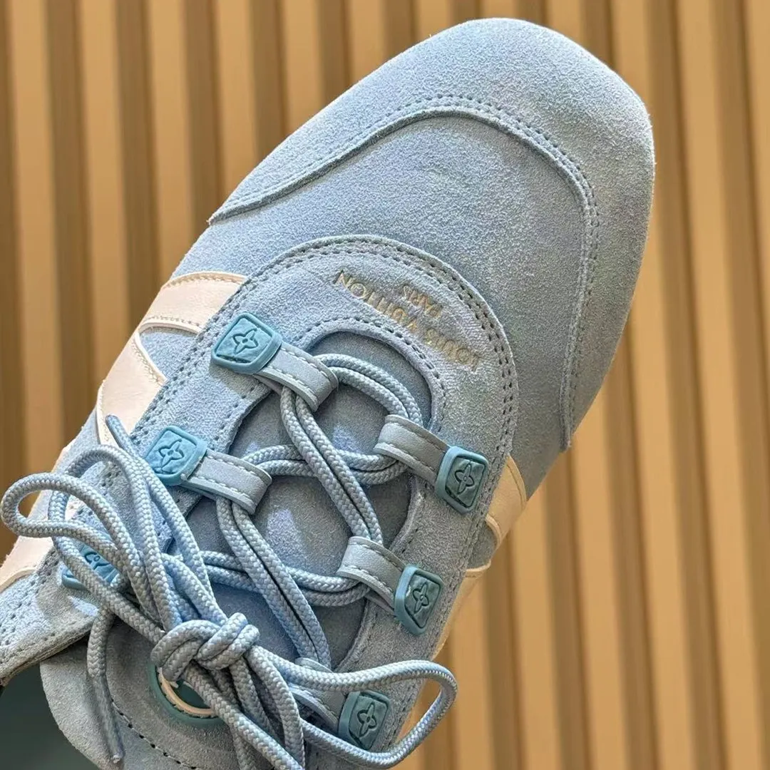1AK5AF L.V Sneakerina Open Back Sky Blue Suede Calf Leather