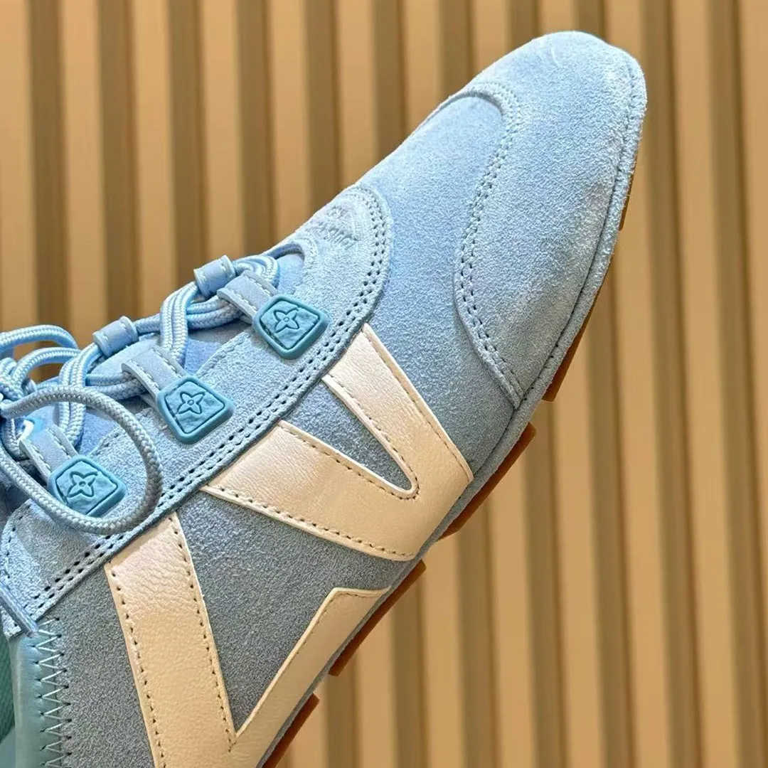 1AK5AF L.V Sneakerina Open Back Sky Blue Suede Calf Leather
