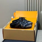 1AK5E2 L.V Sneakerina Open Back Black Monogram Canvas Satin - 1AK5BB 2 1AK5E2 L.V Sneakerina Open Back Black Monogram Canvas Satin