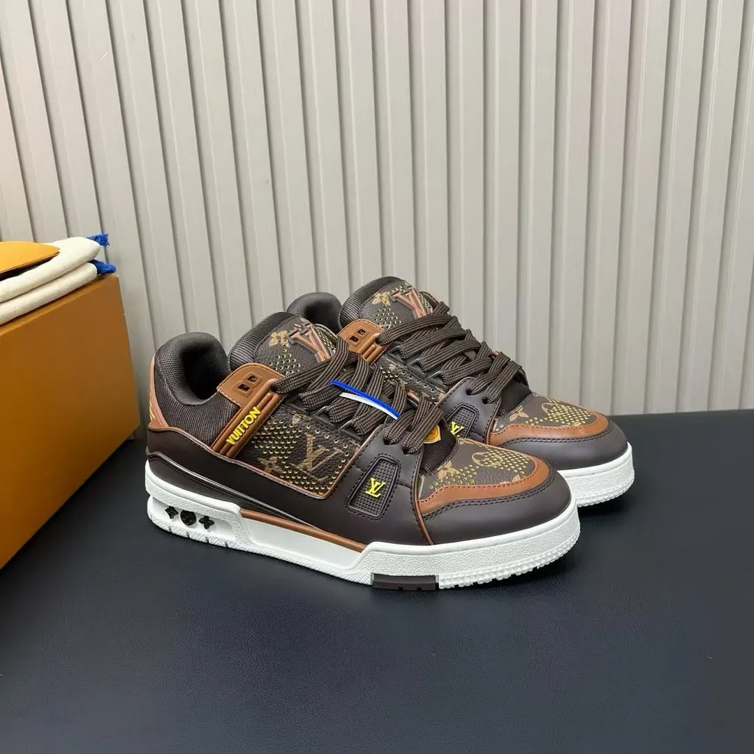 1AK85Q L.V Trainer Sneaker Yellow Perforated Grained Calf Leather