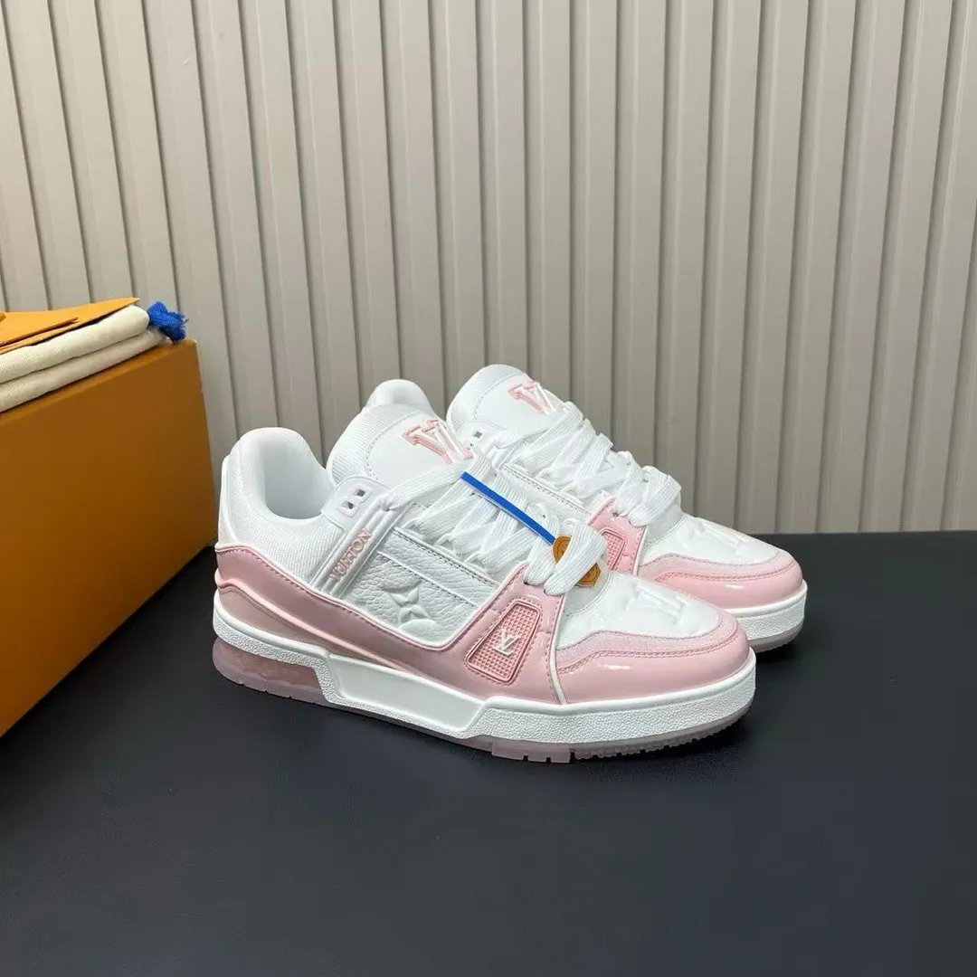 1AK8FH L.V Trainer Sneaker Pink Monogram Grained Calf Leather Patent Leather