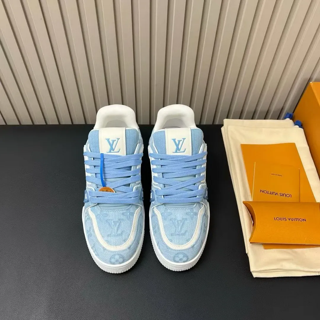 1AKBBS L.V Trainer Sneaker Blue Monogram-pattern Canvas