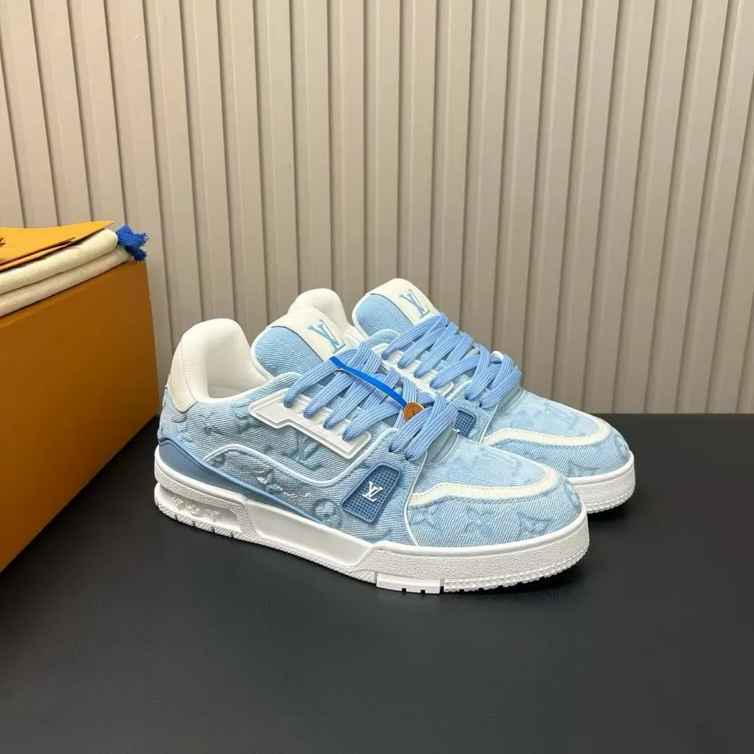 1AKBBS L.V Trainer Sneaker Blue Monogram-pattern Canvas