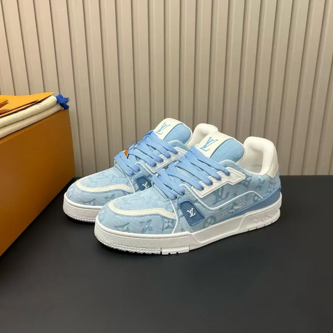 1AKBBS L.V Trainer Sneaker Blue Monogram-pattern Canvas
