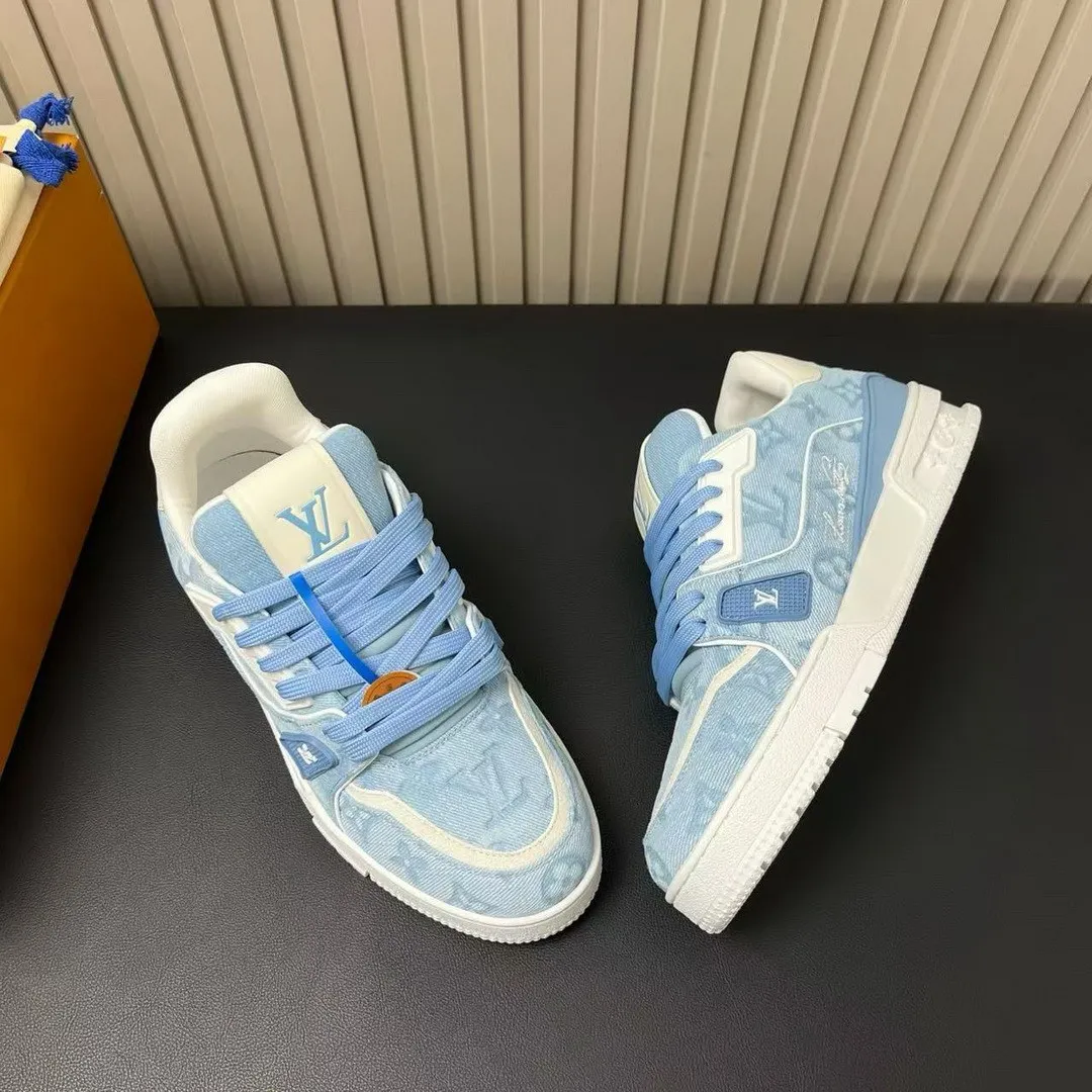 1AKBBS L.V Trainer Sneaker Blue Monogram-pattern Canvas
