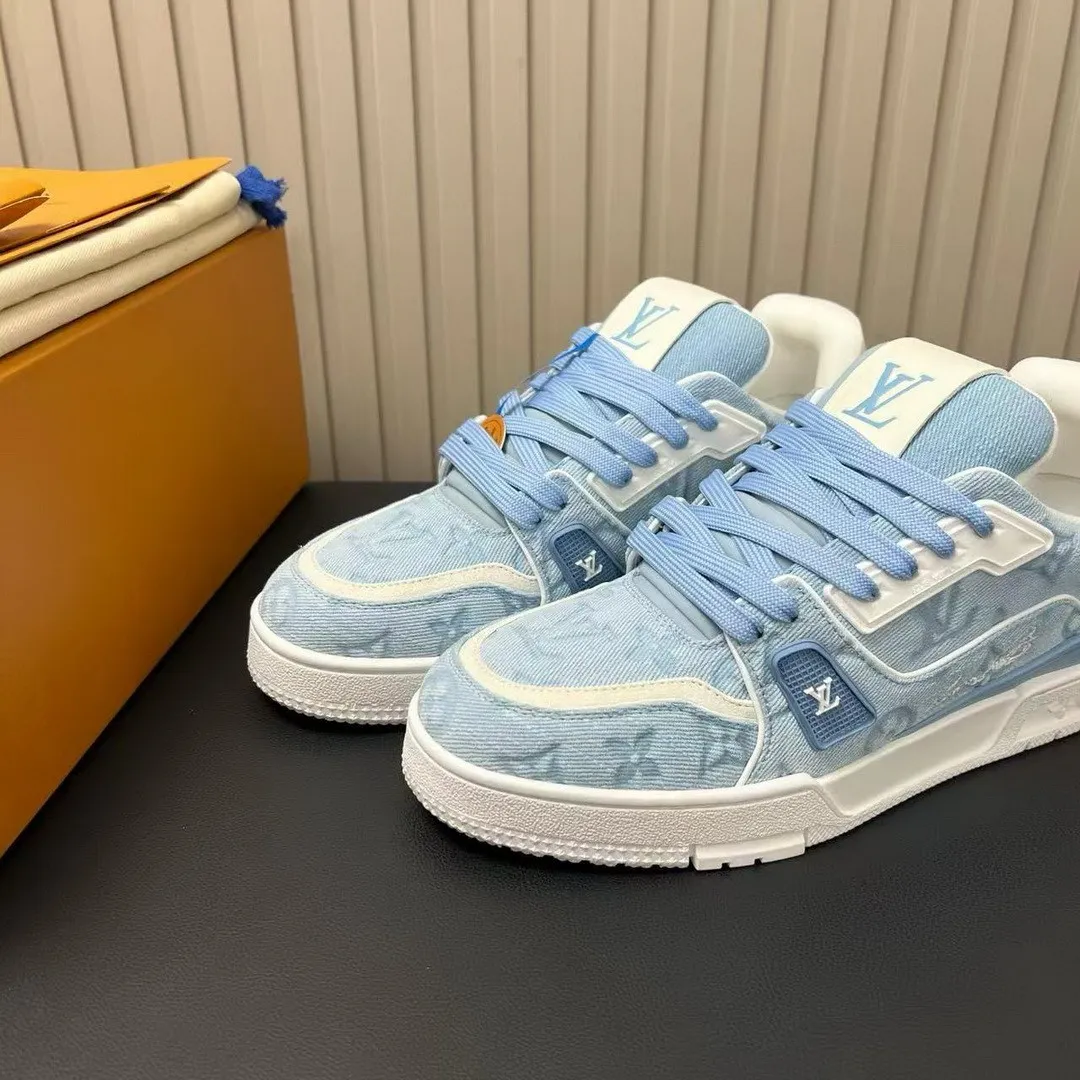 1AKBBS L.V Trainer Sneaker Blue Monogram-pattern Canvas